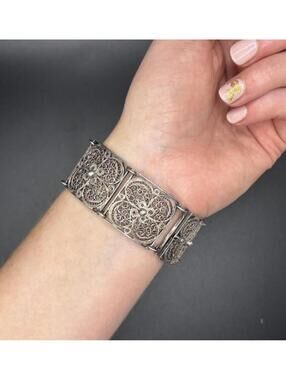 Vintage 800 Silver Filigree Panel Bracelet 38 grams